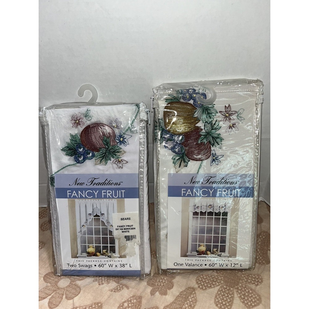 Vintage Sears kitchen curtains Fancy Fruit Swag And Valance Set  cottage core